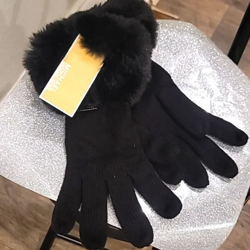 Michael Kors‎ Faux Fur-Trim Knit Gloves